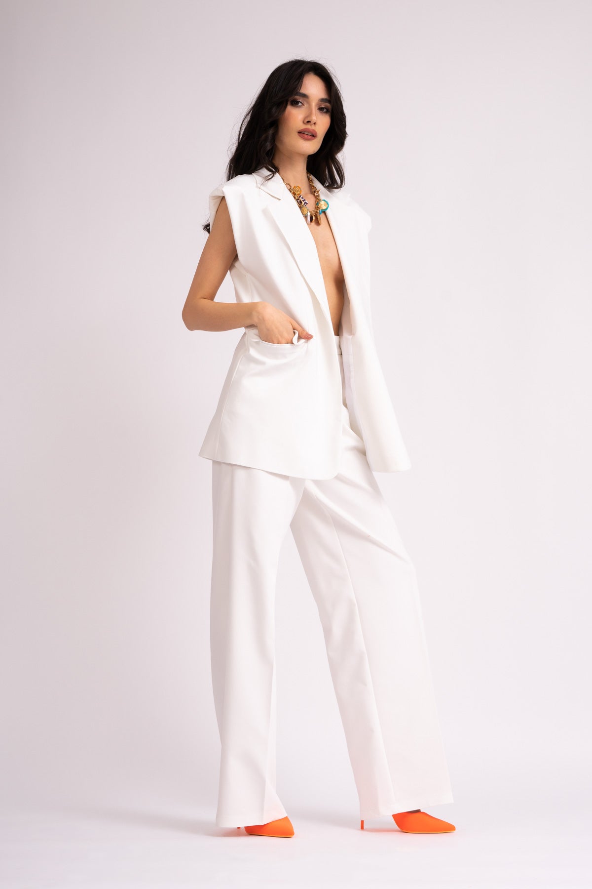 White oversized vest