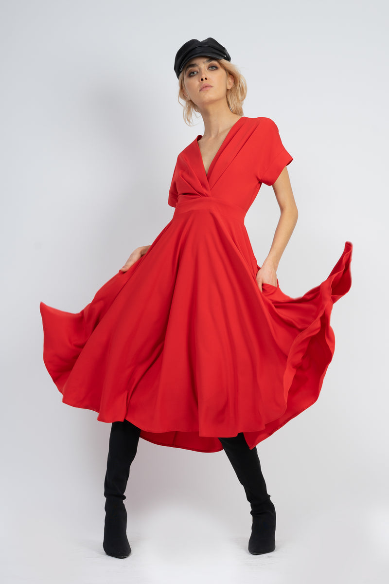 Red midi cocktail dress