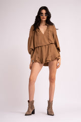 Brown oversized shirt with adjustable cords