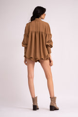 Brown oversized shirt with adjustable cords
