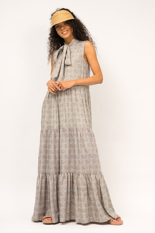 Rochie maxi printata cu esarfa