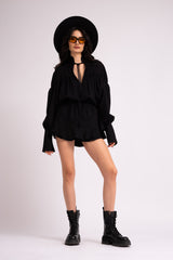 Black oversized shirt with adjustable cords