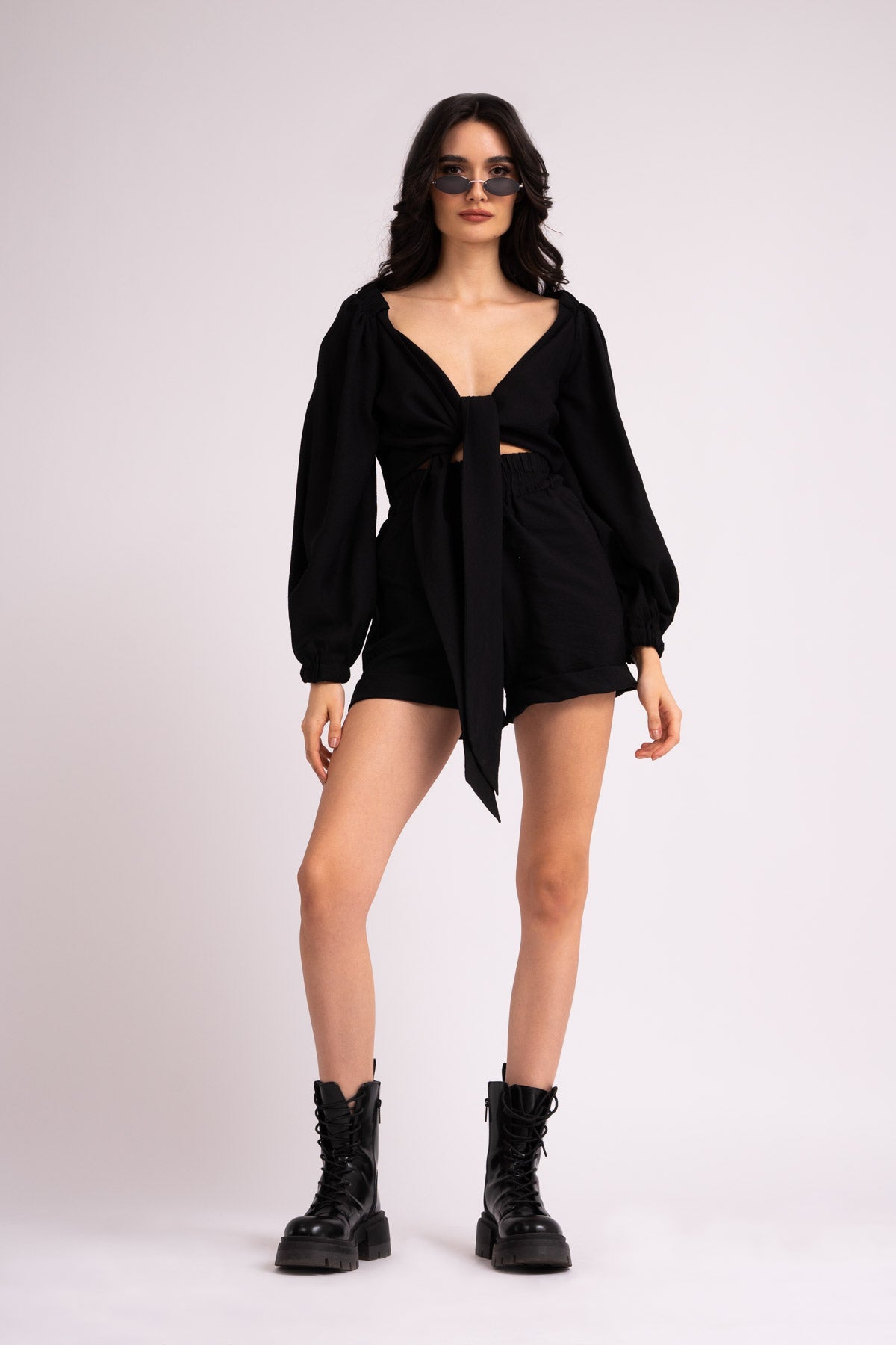 Linen black set with top and shorts