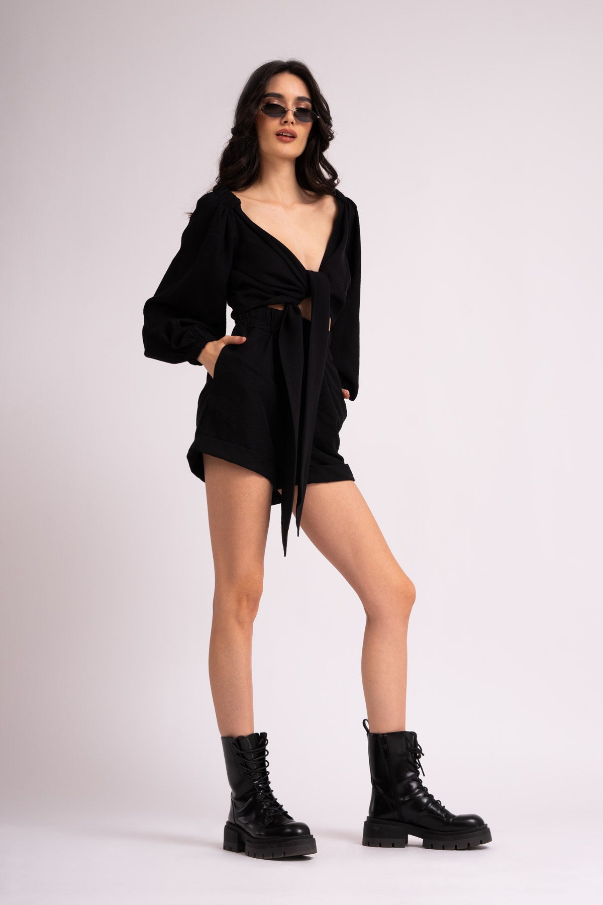 Linen black set with top and shorts