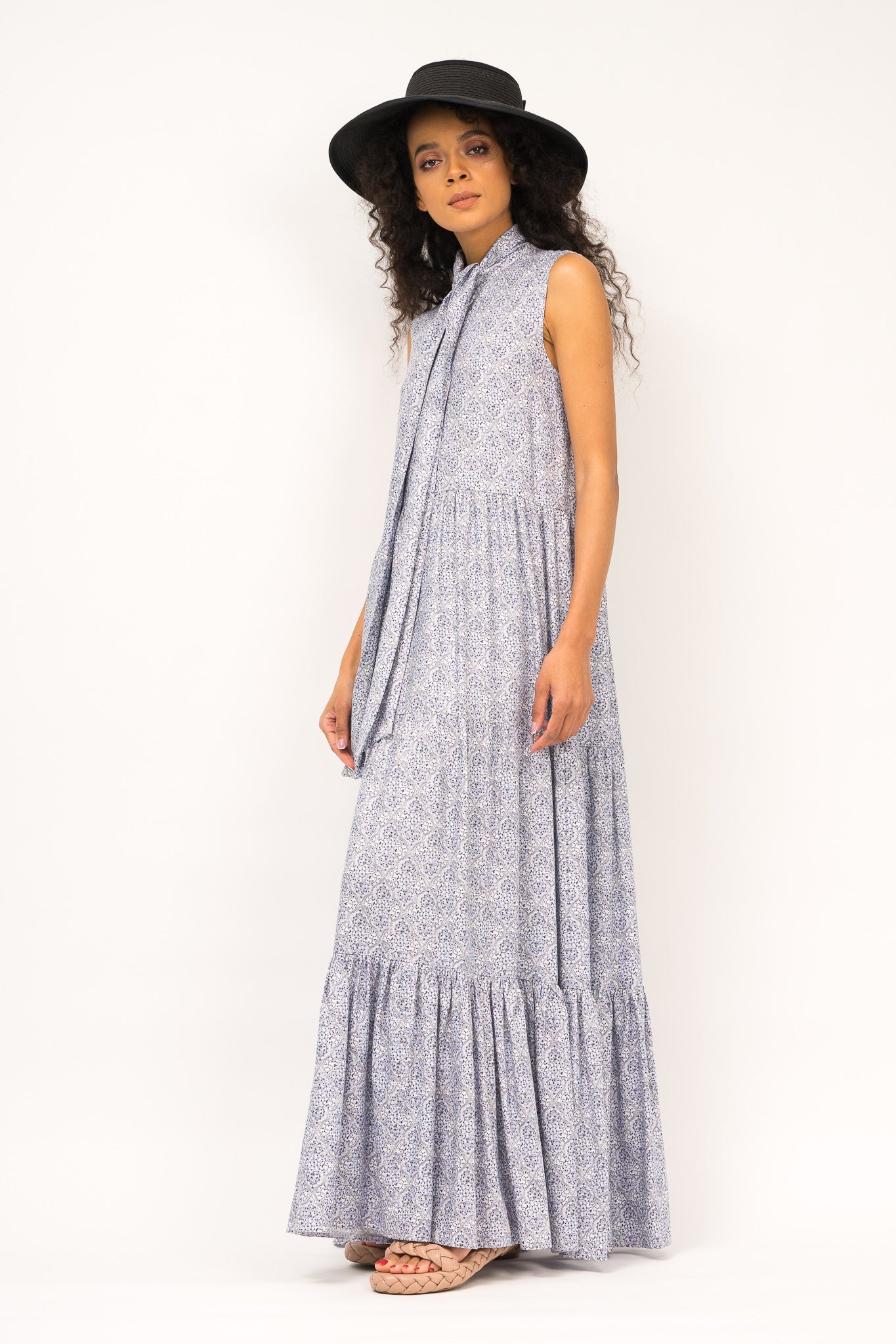 Rochie maxi printata cu esarfa