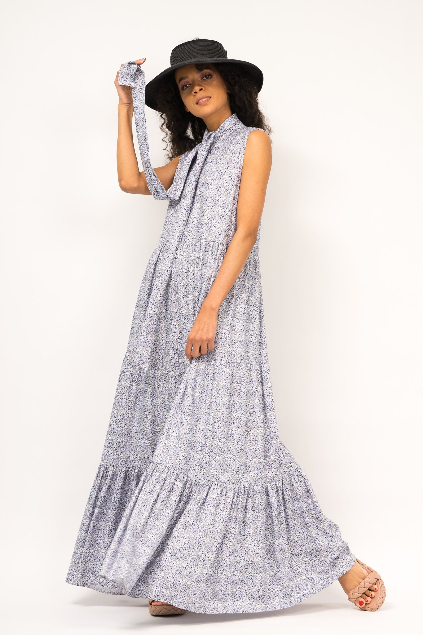 Rochie maxi printata cu esarfa