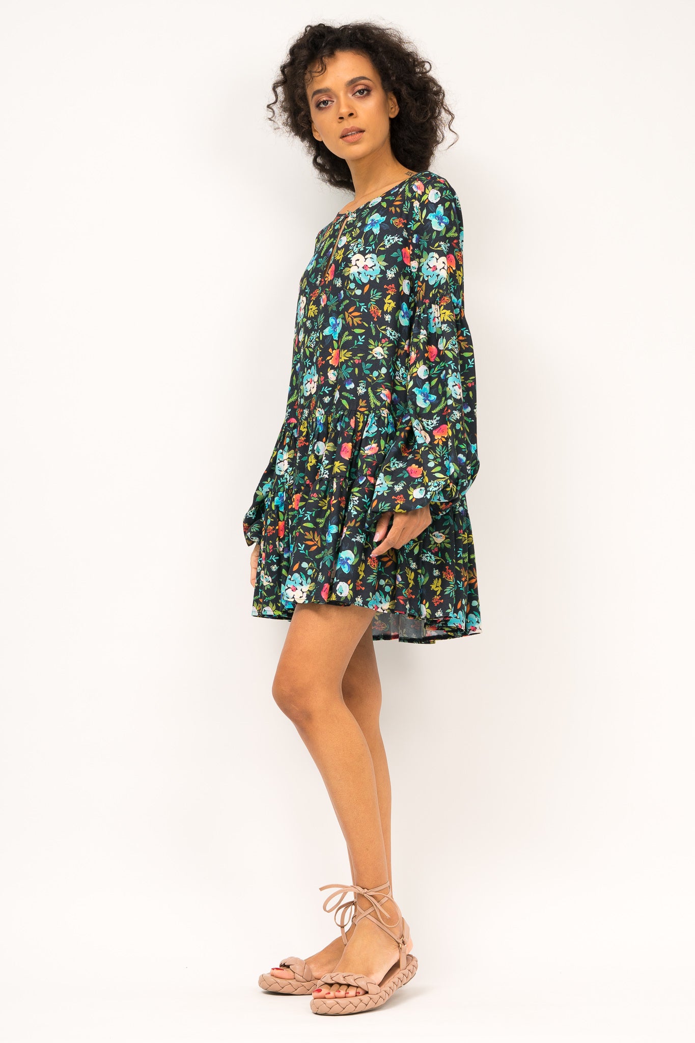 Rochie mini printata cu maneci bufante