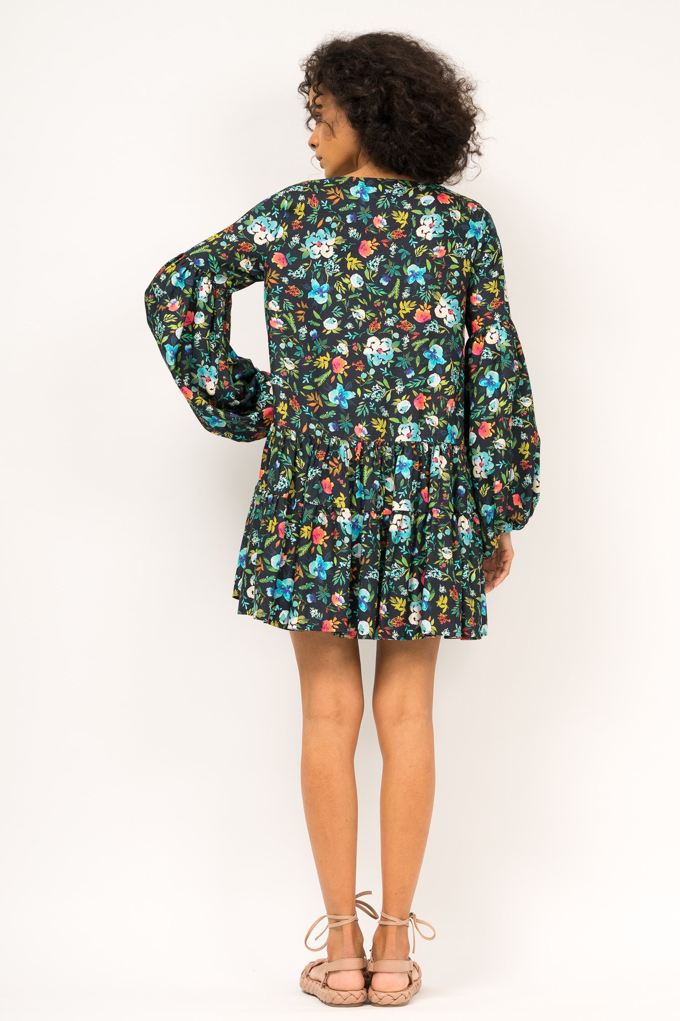 Rochie mini printata cu maneci bufante