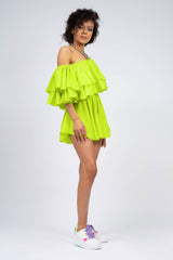 Neon Lime Off-The-Shoulder Jumpsuit with Ruffles