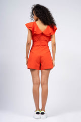 Orange Mini Jumpsuit with Ruffles