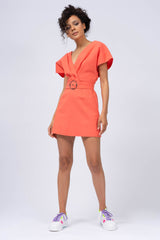 Coral Mini Wrap Dress