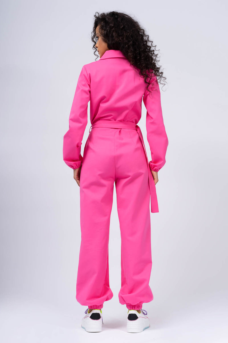 Neon Pink Cargo Jumpsuit