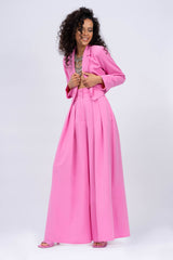 Pink Suit with Cropped Blazer & Palazzo Pants