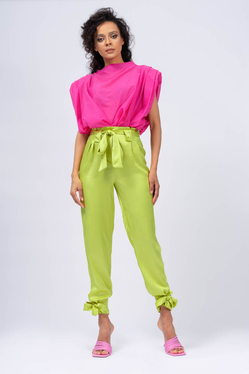 Lime Paperbag Pants with Ankle Straps