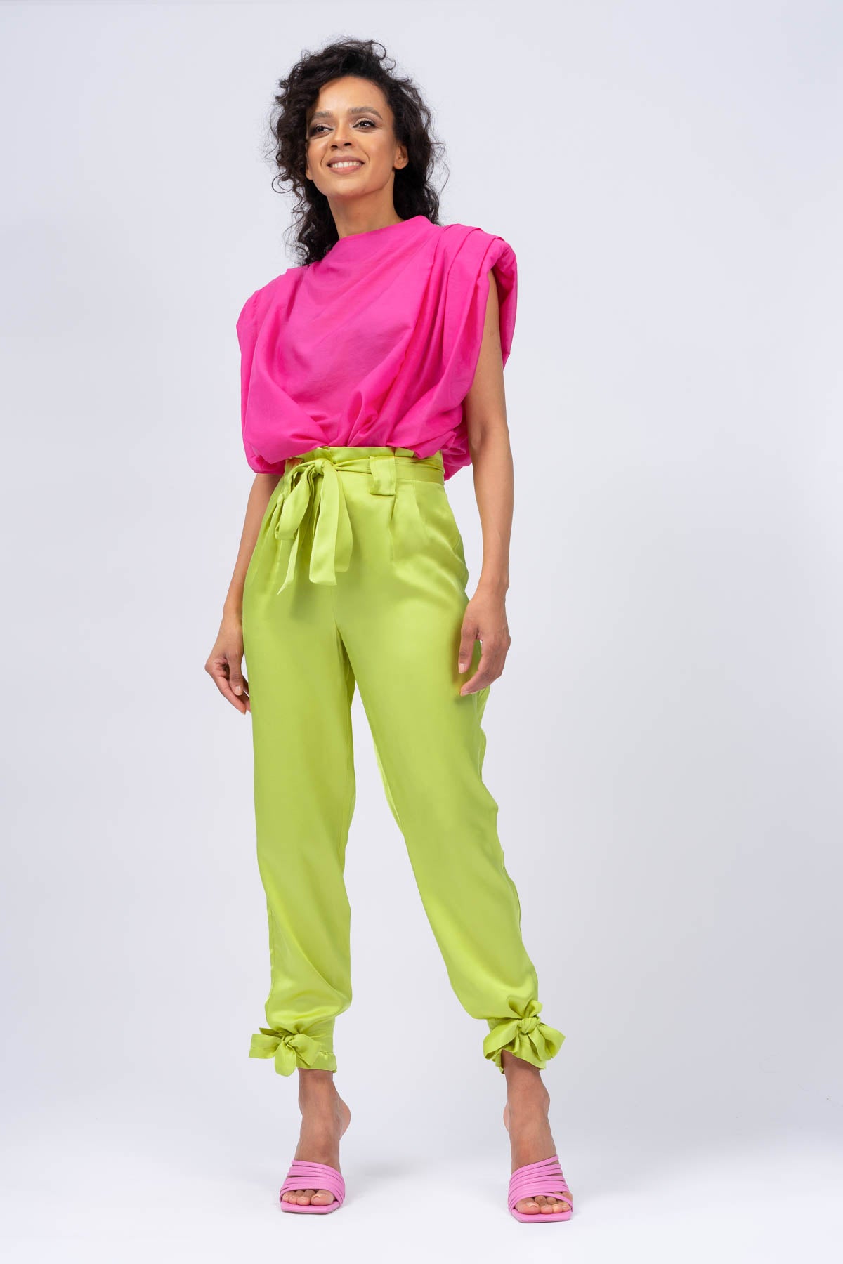 Lime Paperbag Pants with Ankle Straps