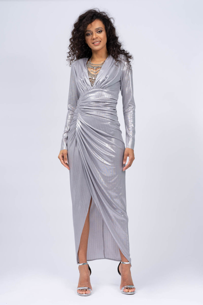 Silver Draped Maxi Dress