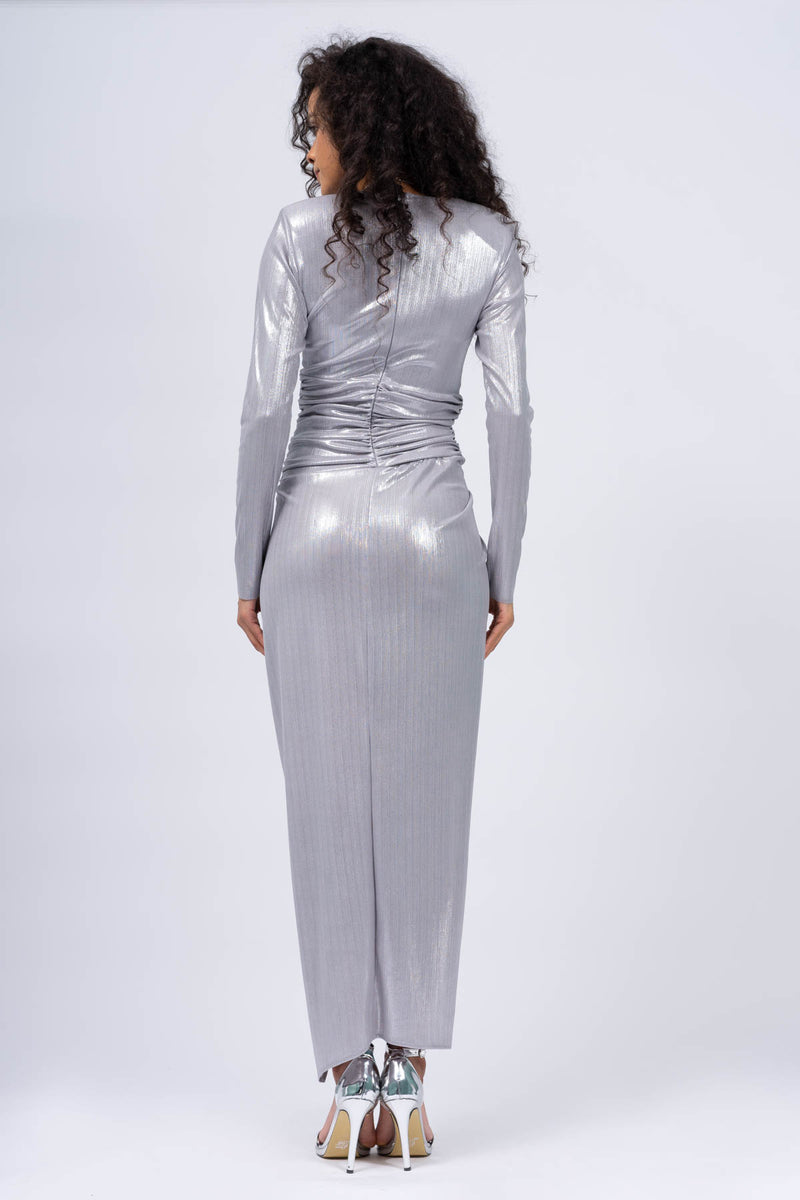 Silver Draped Maxi Dress