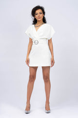 White Mini Dress with V Neckline