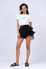 Black  Ruffled Skirt with Pants and crochette inserts