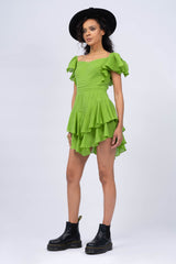 Neon Green Off-The-Shoulders Cambered Dress