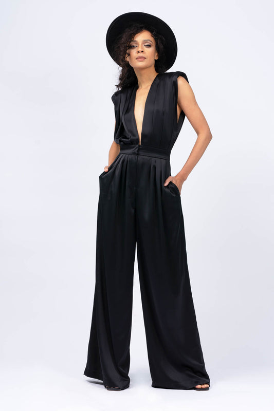 Black Maxi Draped Jumpsuit