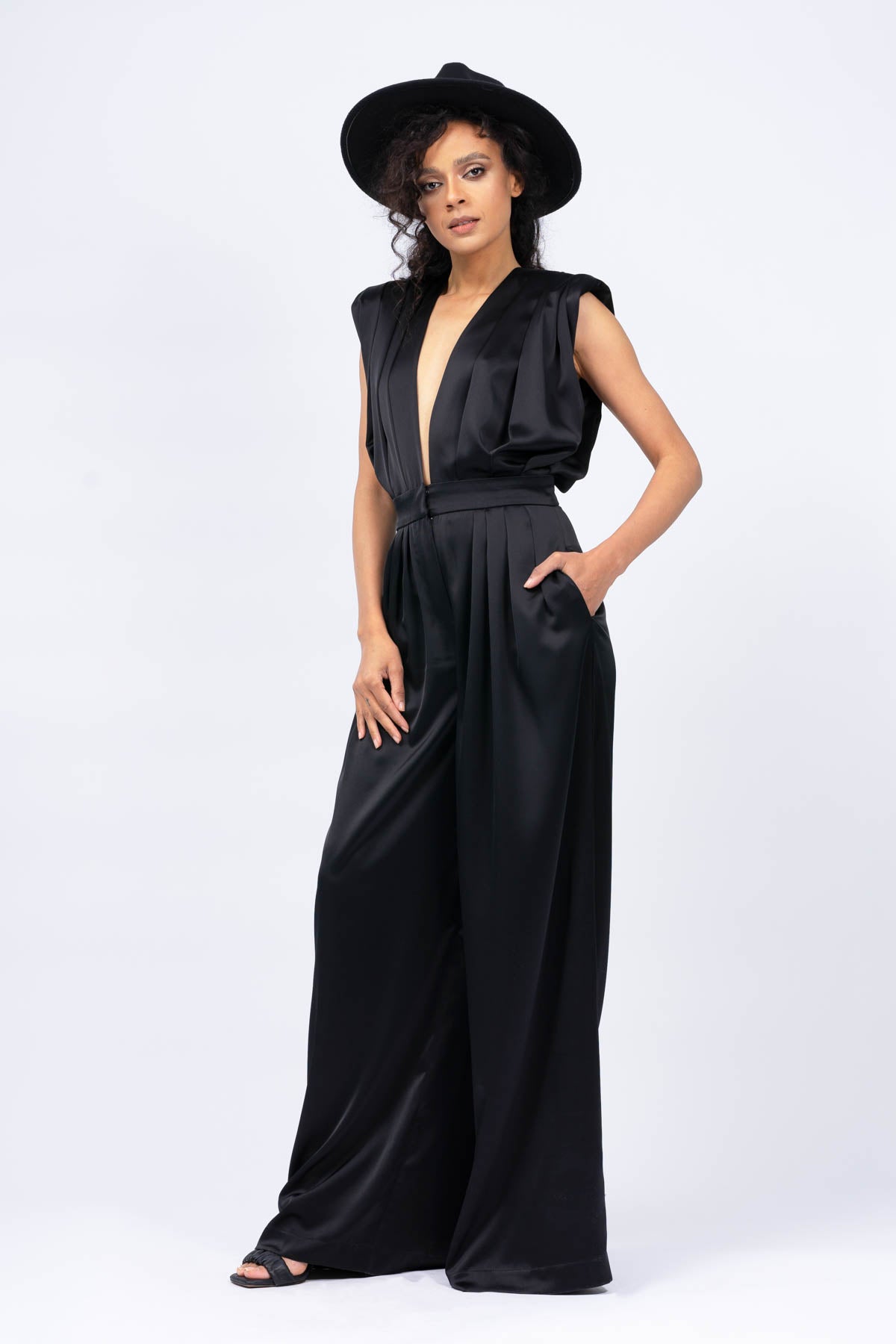 Black Maxi Draped Jumpsuit