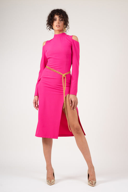 Slim cut-out-shoulders dress in bright pink