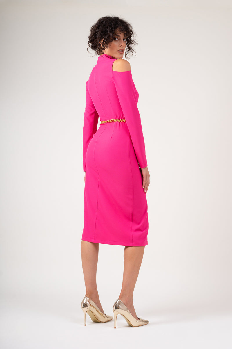 Slim cut-out-shoulders dress in bright pink