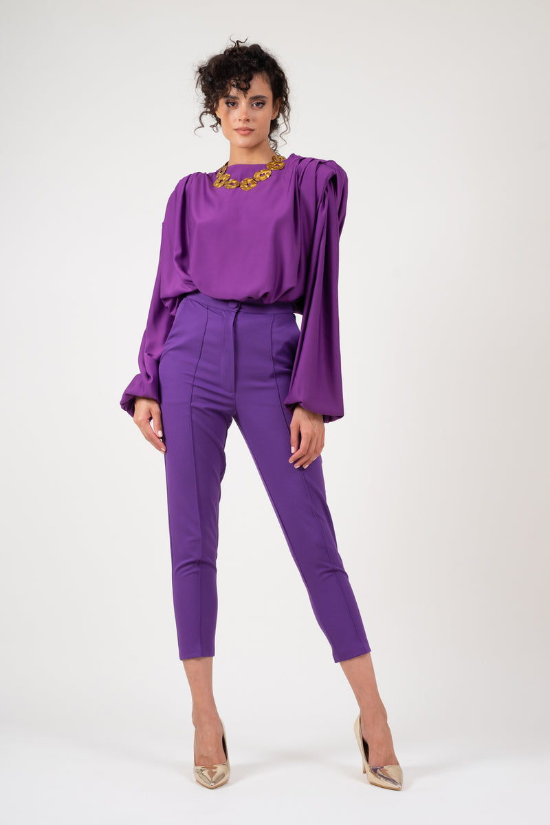Deep purple trousers with piping effect