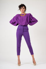 Deep Purple Blouse With Padded Shoulders