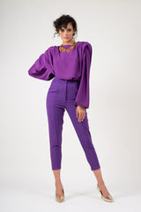 Deep purple trousers with piping effect