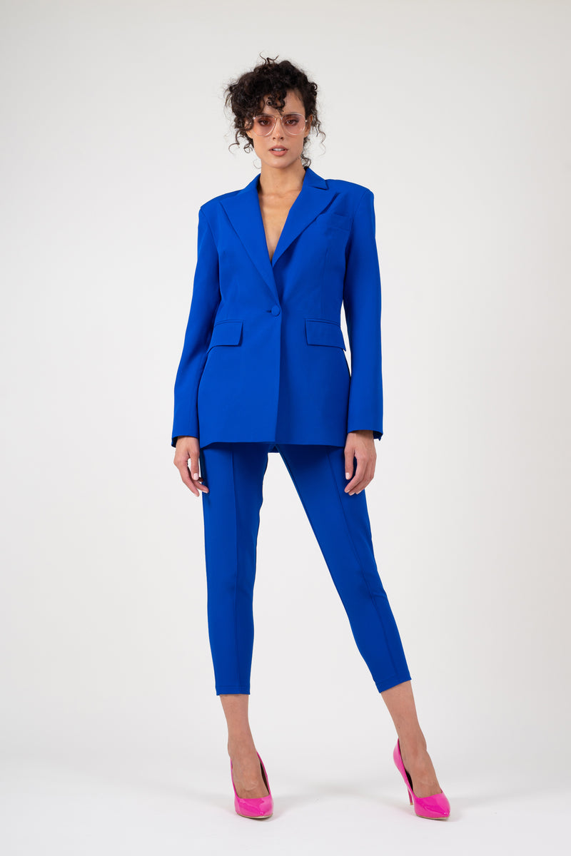 Electric blue trousers with piping effect