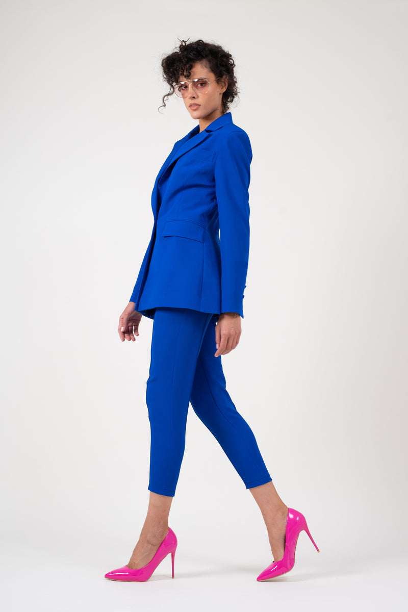 Electric blue trousers with piping effect