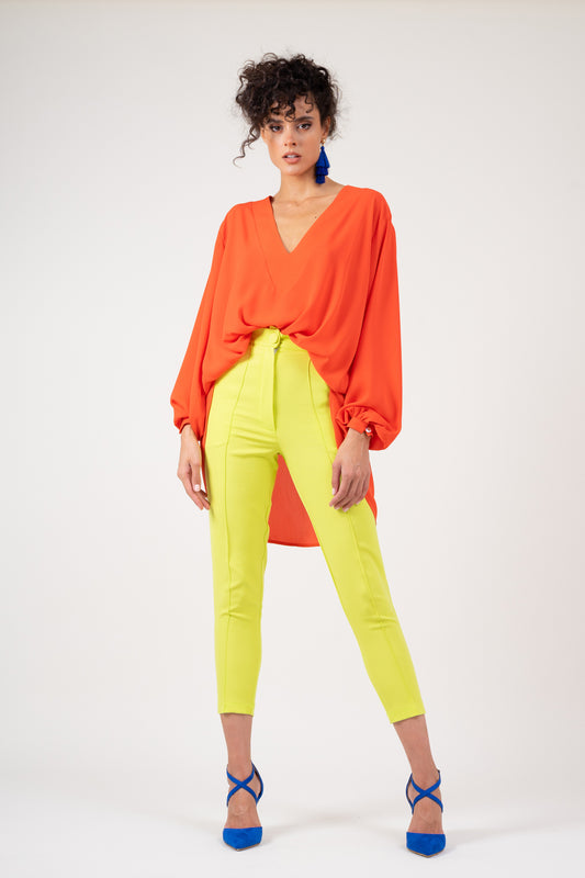 Neon yellow trousers with piping effect