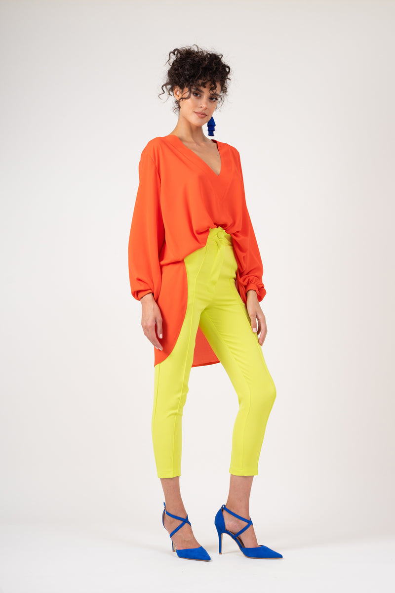Neon yellow trousers with piping effect