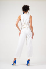 White suit with vest and cropped trousers