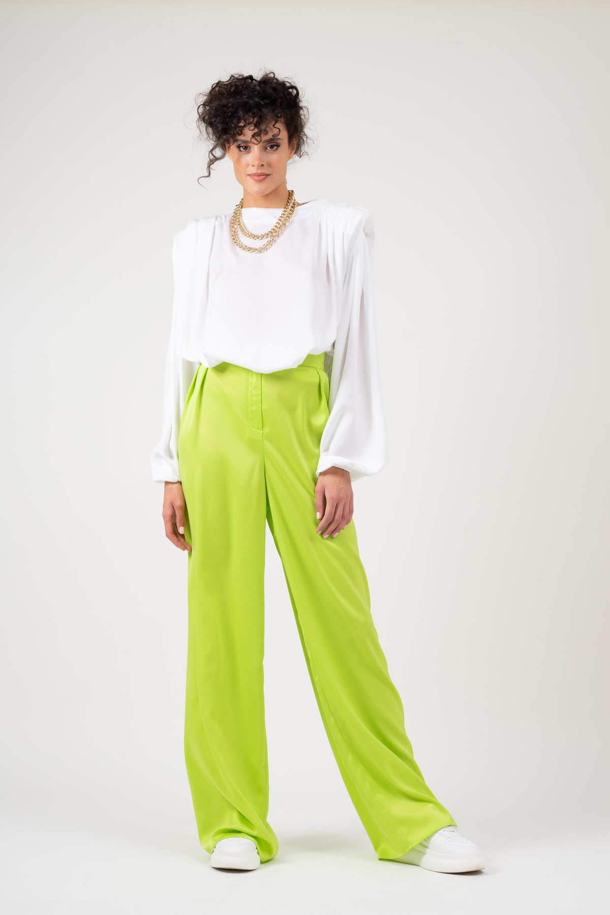 White blouse with padded shoulders