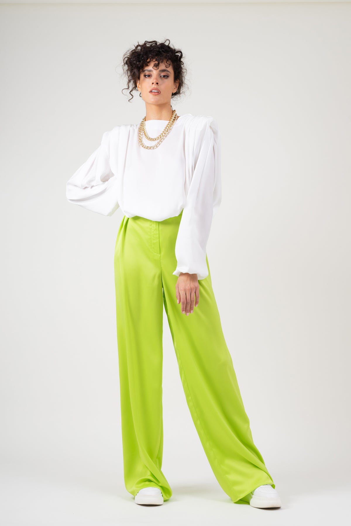 White blouse with padded shoulders