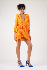 Orange dress with adjustable draping