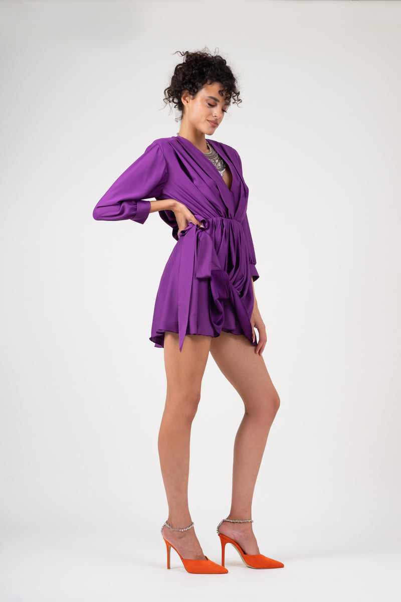 Purple dress with adjustable draping