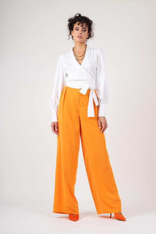 Pantalon wide leg portocaliu