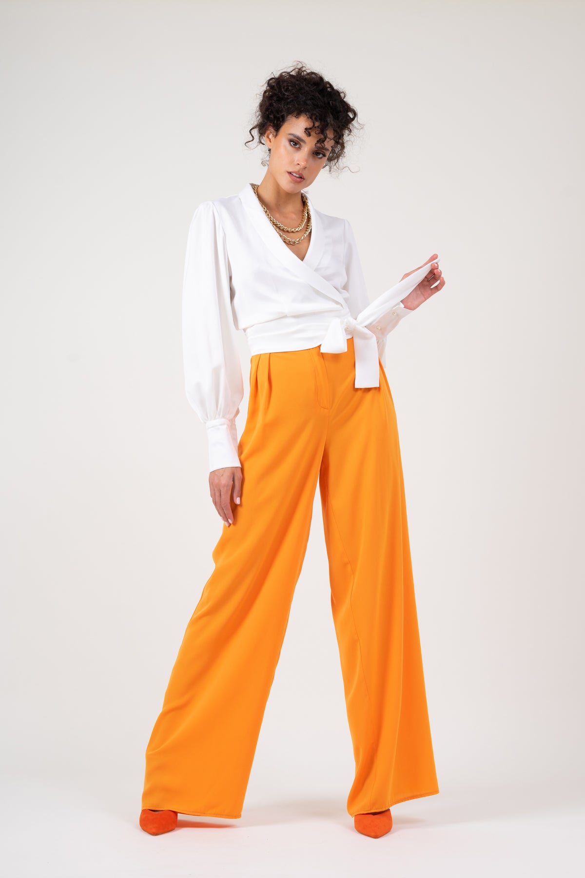 Orange wide leg trousers