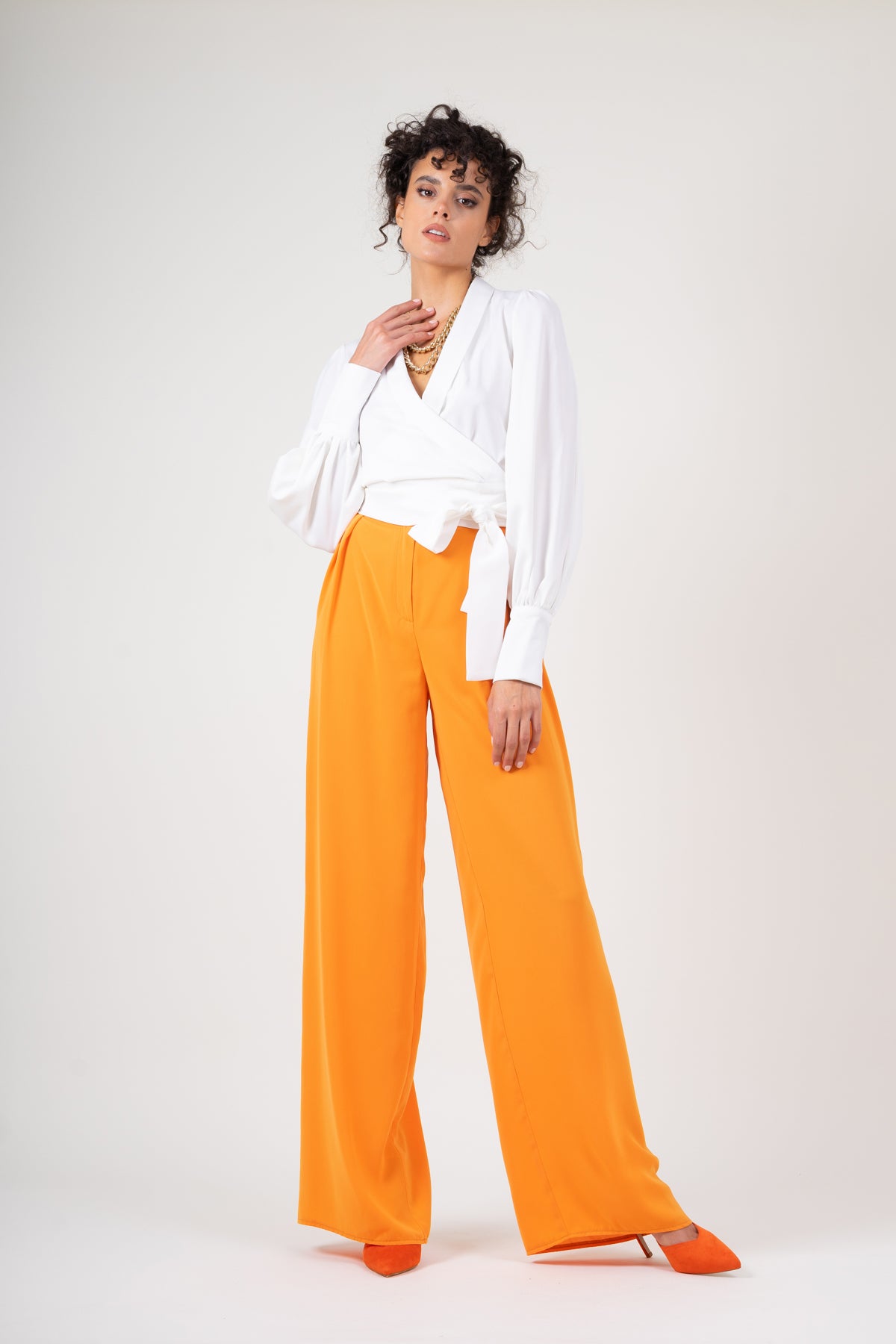 Orange wide leg trousers