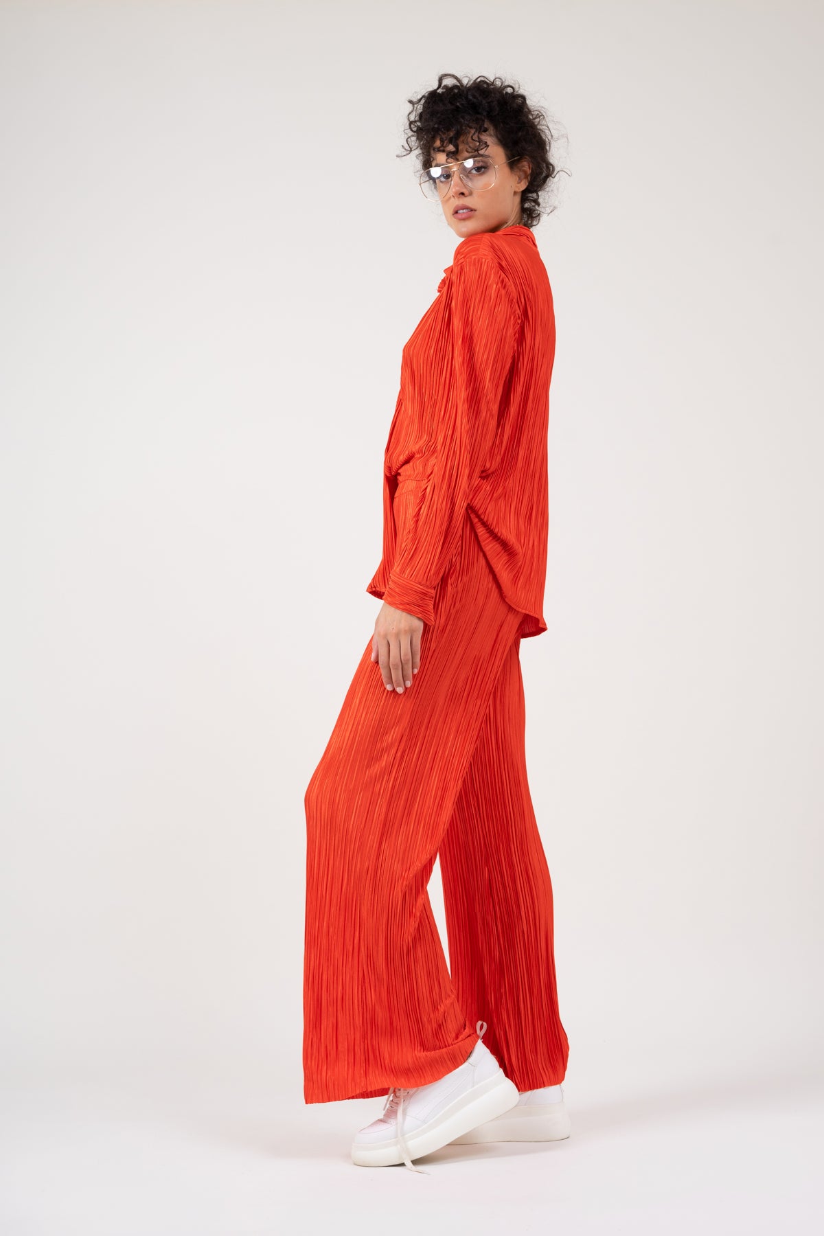 Set din jersey rizat portocaliu intens 