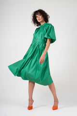 Rochie verde cu maneca raglan si fronseuri