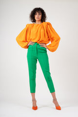 Orange blouse with padded shoulders
