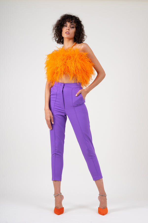 Orange top with feathers
