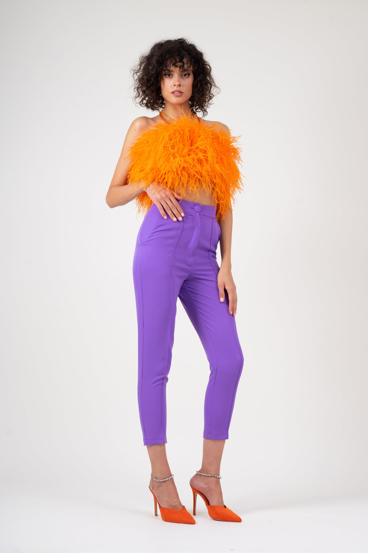 Pastel purple trousers with piping effect