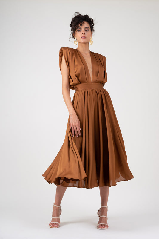 Rochie midi cu bust drapat bronze