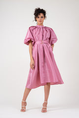 Pastel pink dress with raglan sleeve and pleats